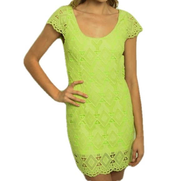 Dress Lace Neon Green Minidress open back Clubwear night out NWT - Picture 1 of 8